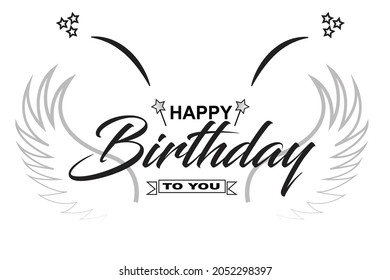 Happy Birthday  vector illustration one color artwork with angel wings