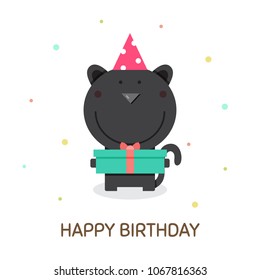 Happy Birthday Vector Illustration Panther Present Stock Vector ...