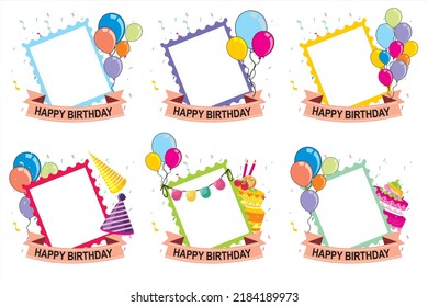 Happy birthday. Vector illustration of birthday photo frame. Birthday frame with balloons. Very suitable for birthday designs and other celebration events