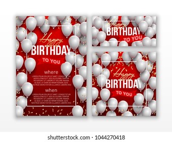 Happy birthday vector illustration set Golden foil confetti and colorful balloons With a background. Bright vector anniversary celebration banner. Greeting card set for the birthday man.