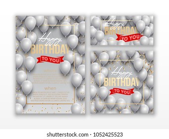 Happy birthday vector illustration set Golden foil confetti and colorful balloons With a background. Bright vector anniversary celebration banner. Greeting card set for the birthday man.
