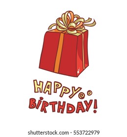 Happy Birthday. vector image gift box with ribbon and bow on a white background. Caption wish