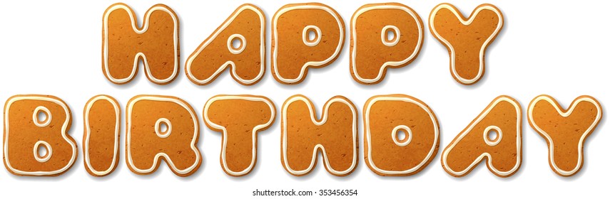 Happy Birthday. Vector inscription, decorated white icing, isolated on white