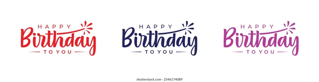 Happy Birthday Vector Logo Design, Handwritten red, pink, black color Happy Birthday logo design, Happy Birthday Logo