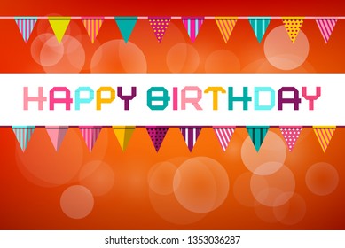 Happy Birthday Vector Party Card Design on Orange Background with Flags