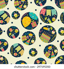 Happy Birthday! Vector seamless pattern. Polka dot. 