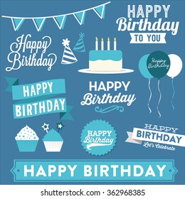 Happy Birthday Vector Set | Happy Birthday to You, Balloons, Banners, Cupcakes, Script, Cake, Hats, Celebration