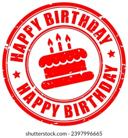 Happy birthday vector stamp isolated on white background. Flat illustration of grunge birthday sign.