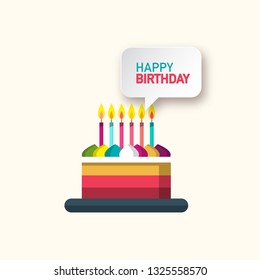 Happy Birthday Vector Symbol with Cake and Speech Bubble