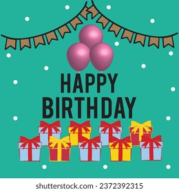 Happy birthday vector template design. Happy birthday greeting text with gift and elegant ribbon decoration element in empty space for birth day celebration card design