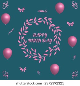 Happy birthday vector template design. Happy birthday greeting text with gift and elegant ribbon decoration element in empty space for birth day celebration card design