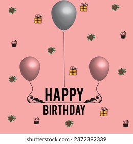Happy birthday vector template design. Happy birthday greeting text with gift and elegant ribbon decoration element in empty space for birth day celebration card design