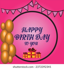 Happy birthday vector template design. Happy birthday greeting text with gift and elegant ribbon decoration element in empty space for birth day celebration card design