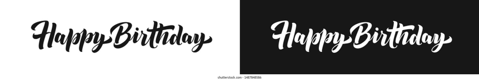 Happy Birthday vector text. Horizontal banner, greeting card, poster, design element. Vector lettering, typography, calligraphy, script. Black happy birthday type or word. Isolated.