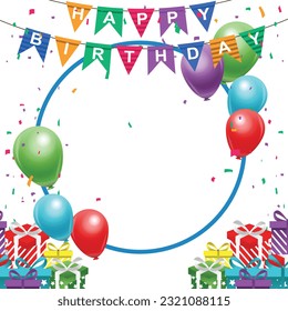 Happy birthday vector transparent background. colorful happy birthday border frame with confetti