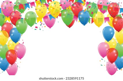 Happy birthday vector transparent background. colorful happy birthday border frame with confetti