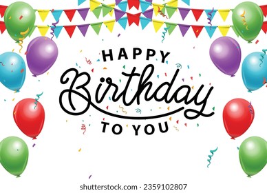 Happy birthday vector transparent background. colorful happy birthday border frame with confetti