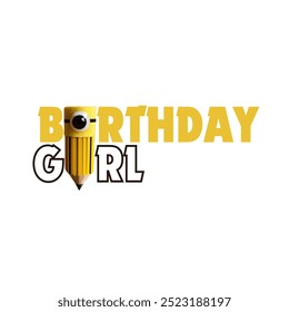 Happy Birthday Vector | Happy Birthday Yellow Text Design with pencil symbol | Beautiful Happy Birthday Text Vector | Beautiful Happy Birthday Greeting Card Design