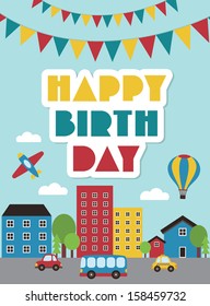 happy birthday vehicle card. vector illustration