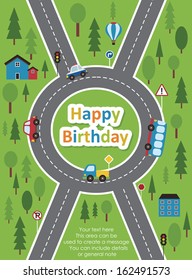 happy birthday vehicle card. vector illustration