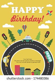 happy birthday vehicle card. vector illustration
