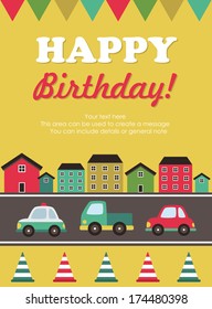 happy birthday vehicle card. vector illustration