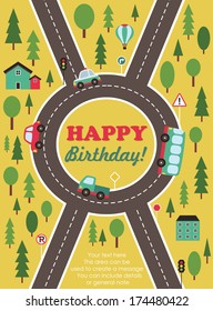 happy birthday vehicle card. vector illustration