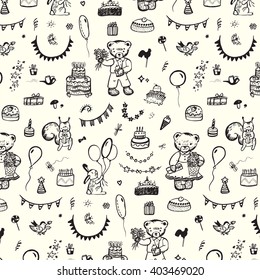 Happy Birthday vintage animal pattern background