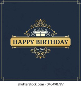 Happy Birthday vintage label template. Retro Happy Birthday calligraphic design element.