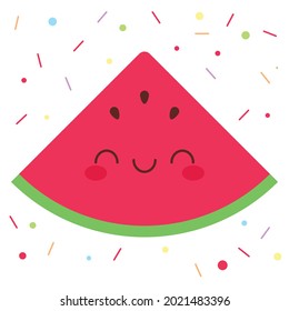 Happy birthday  watermelon kawaii.Vector image.