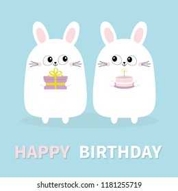 Happy Birthday White Bunny Rabbit Holding Stock Vector (Royalty Free ...