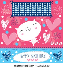 happy birthday white cat vector illustration