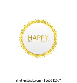 Happy Birthday. White paper label with flying confetti, Vector illustration