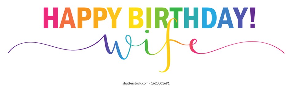 HAPPY BIRTHDAY WIFE colorful vector mixed typography banner with brush calligraphy