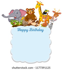 Happy Birthday wild animals card illustration