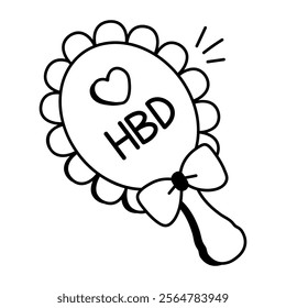 Happy birthday wish written on a placard, icon in drawing style 
