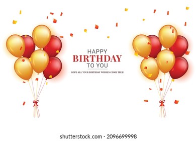 Happy Birthday wishes with red yellow balloons background 