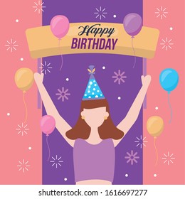 happy birthday woman celebrating character vector illustration design
