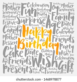 Happy Birthday word cloud collage, holiday concept background