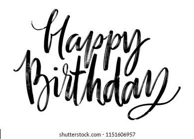 Happy Birthday words. Hand drawn creative calligraphy and brush pen lettering, design for holiday greeting cards and invitations.