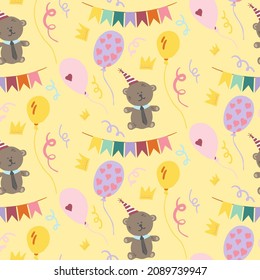 Happy birthday wrapping paper seamless pattern. Vector illustration