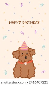 Happy Birthday written puppy poodle giftcard. Hand drawn poodle.