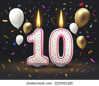 Happy Birthday years. 10 anniversary of the birthday, Candle in the form of numbers. Vector illustration