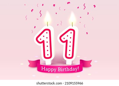 Happy Birthday years. 11 anniversary of the birthday, Candle in the form of numbers. Vector illustration