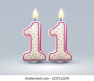 Happy Birthday years. 11 anniversary of the birthday, Candle in the form of numbers. Vector illustration