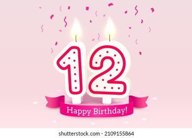 Happy Birthday Years. 12 Anniversary Of The Birthday, Candle In The Form Of Numbers. Vector Illustration