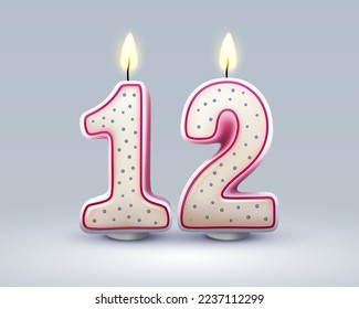 Happy Birthday years. 12 anniversary of the birthday, Candle in the form of numbers. Vector illustration