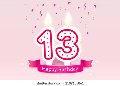 Happy Birthday years. 13 anniversary of the birthday, Candle in the form of numbers. Vector illustration