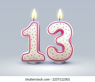 Happy Birthday years. 13 anniversary of the birthday, Candle in the form of numbers. Vector illustration