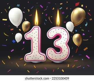 Happy Birthday years. 13 anniversary of the birthday, Candle in the form of numbers. Vector illustration